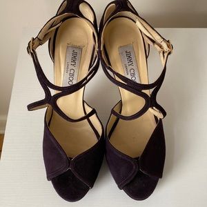 Jimmy Choo Purple Suede Platform Sandals Size 38.5